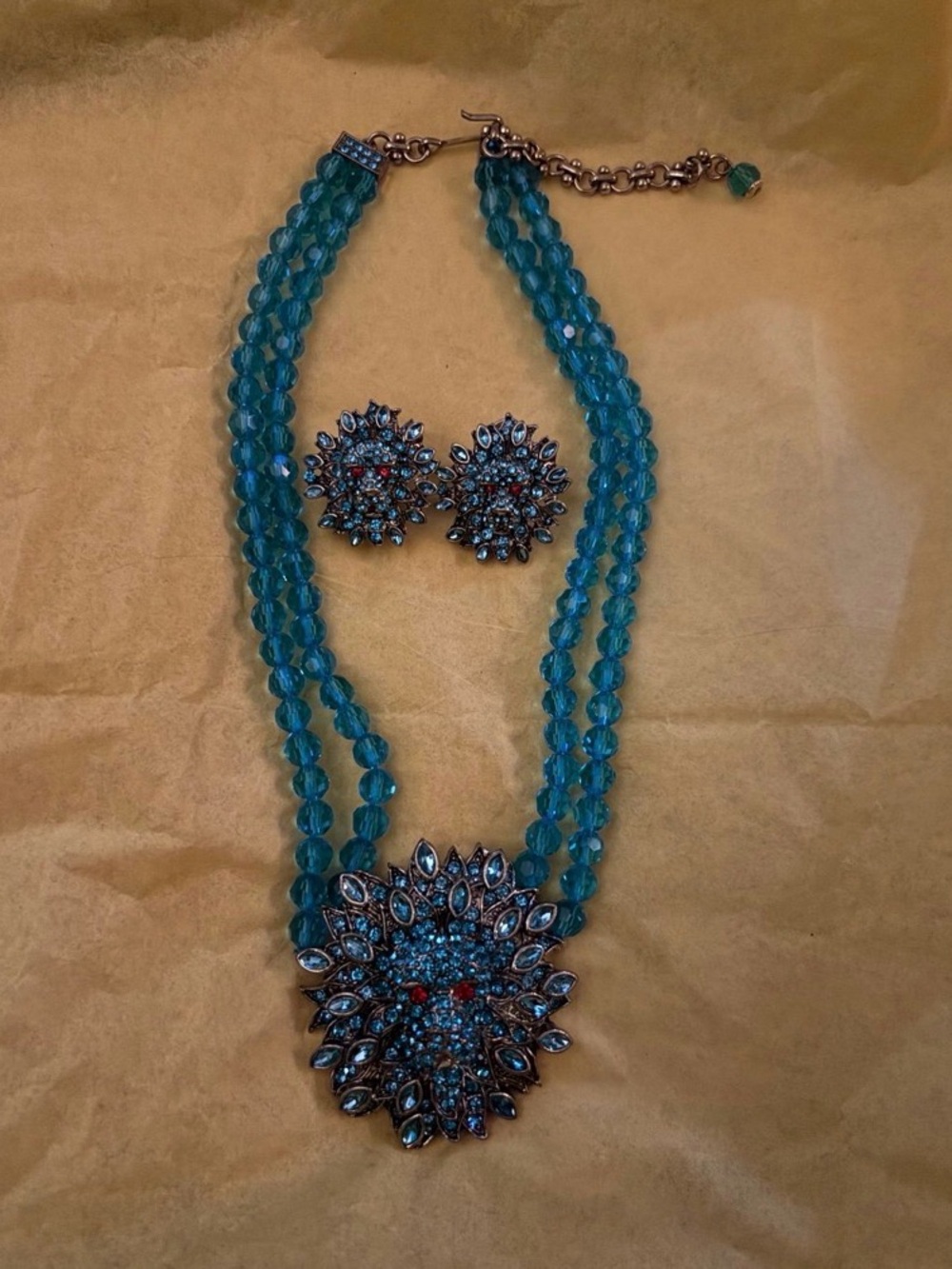 Blue Crystal Statement Necklace and Earrings Set